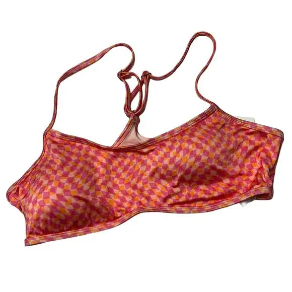 L*SPACE Pamela Bikini Top Heat Waves Pink Abstract Racerback Lined Size XL NEW - Picture 3 of 7